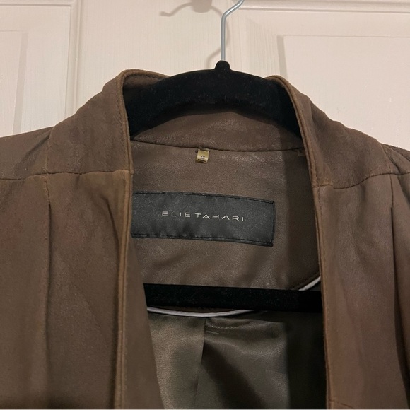 Elie Tahari Brown Lamb Leather Moto Jacket Size XS - Picture 4 of 5